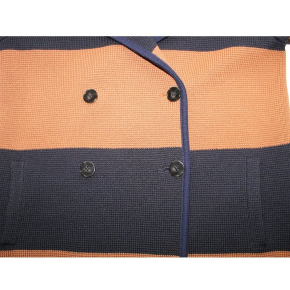 Tory Burch Merino Wool Coat / Small / Navy Mahogany Bold Stripe Heavyweight - Picture 7 of 13